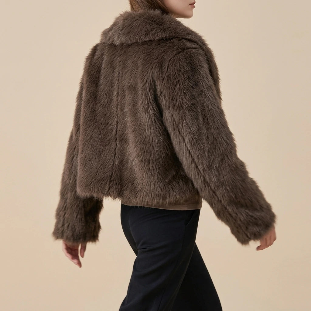 Casual short faux fur coat — lifestyle