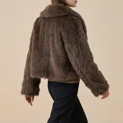 Casual short faux fur coat — lifestyle