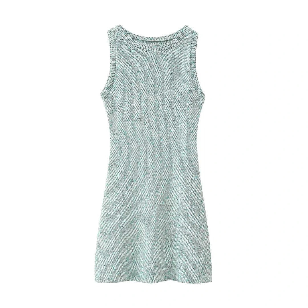 Women's fashion temperament: light and mature knitted mini sleeveless dress for women — variant_front