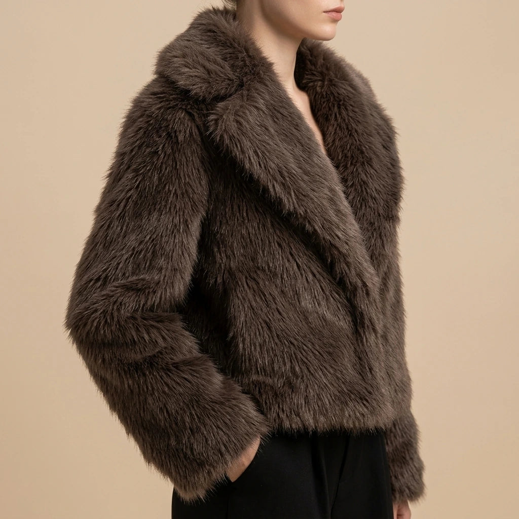 Casual short faux fur coat — lifestyle