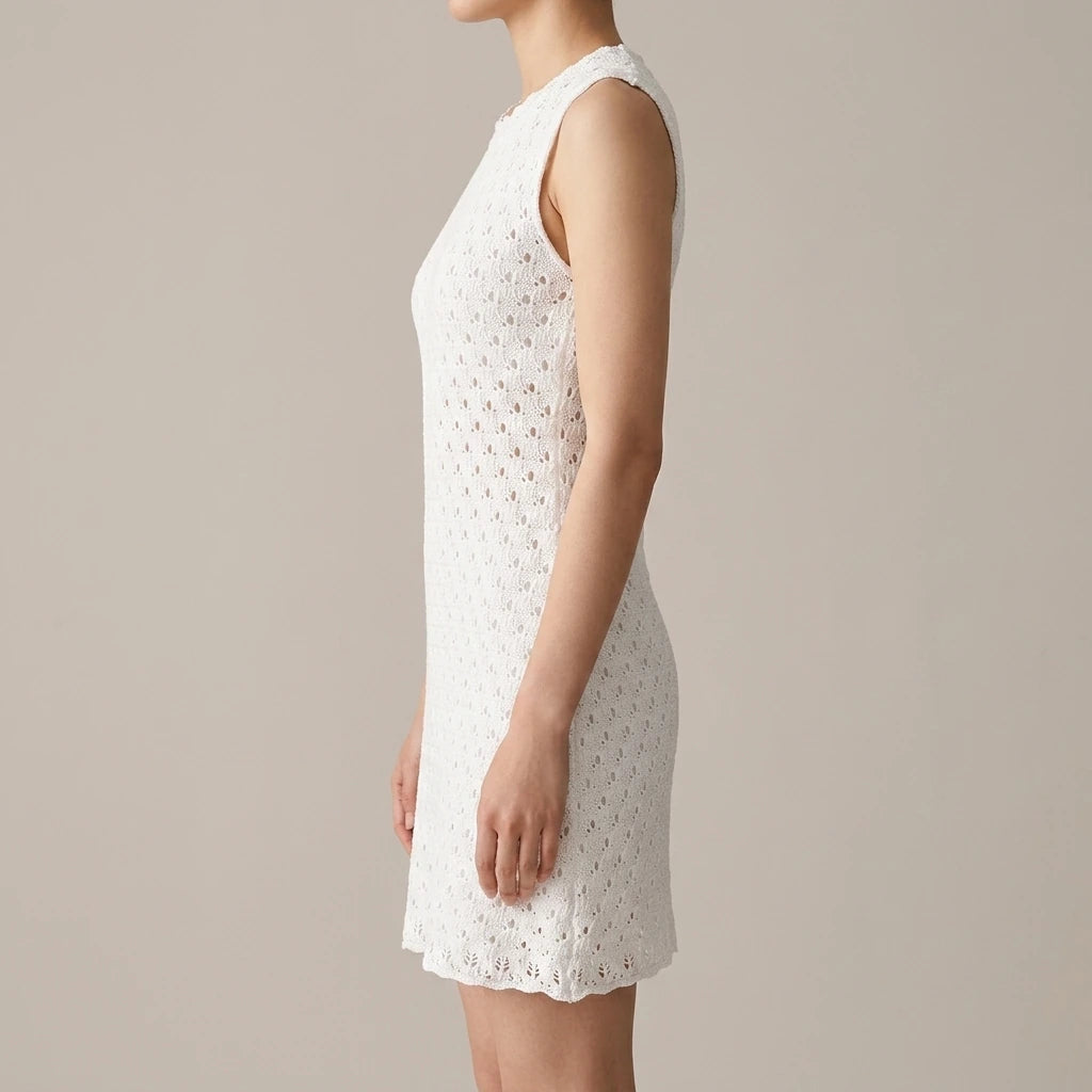 Sleeveless round neck hollow knitted mini dress — lifestyle