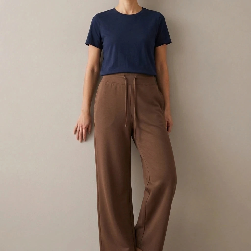Yoga drawstring high waist wide leg walking pants casual pants — variant_front