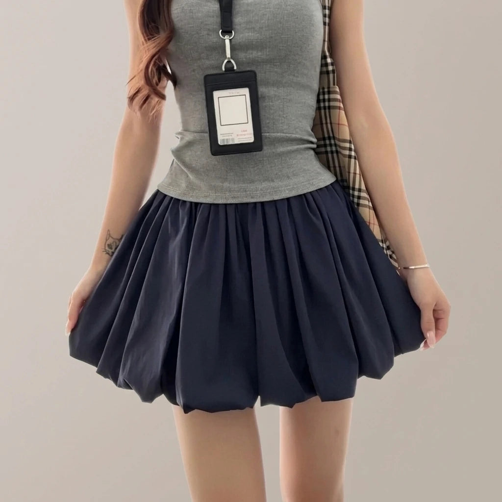 Mint Green Puff Skirt Pants, Paper Bag Hot Pants, Patchwork Polyester, Casual Summer — lifestyle