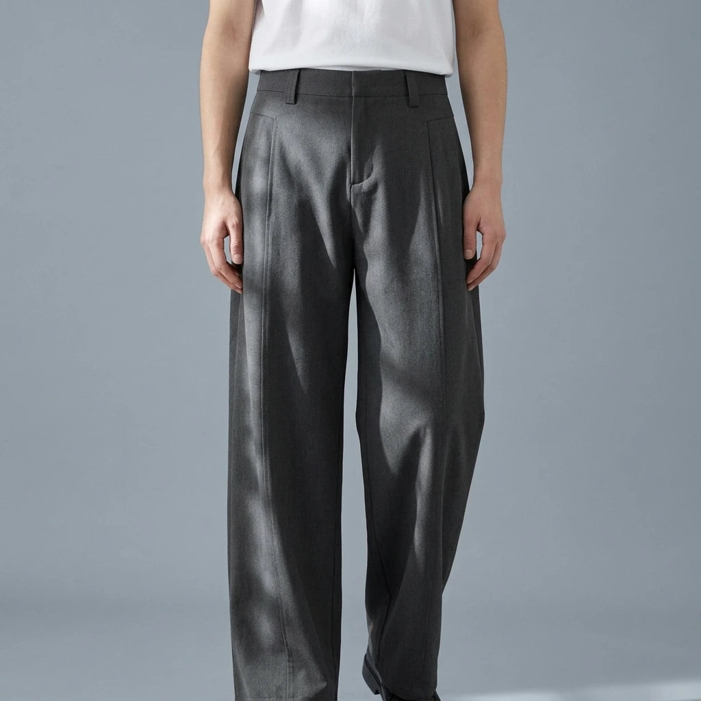 Tailored Folded Drape Scythe Casual Dress Pants Heavyweight Trousers — lifestyle
