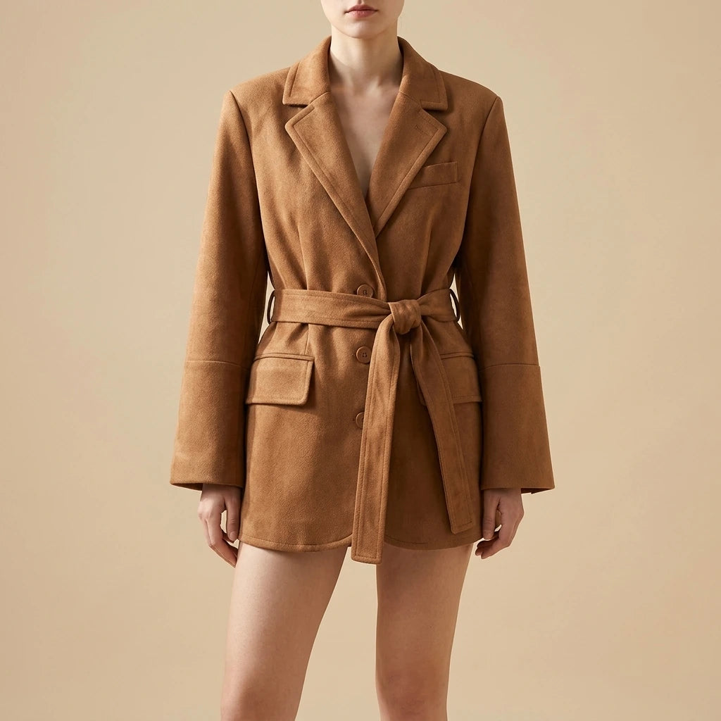 Shoulder padded suede suit jacket for women — variant_front