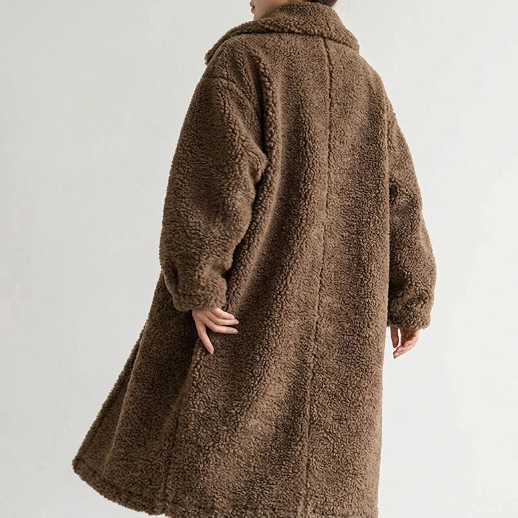 Maillard Little Teddy sheep wool stand collar coat long sheep shearling lamb fur coat thick loose — lifestyle