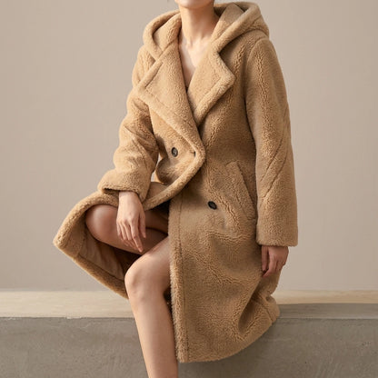 Teddy Bear Coat Female Winter New Sheep Shearling Medium-Length Section Lamb Fur One Fur Coat — lifestyle