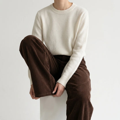 Corduroy Casual Pants for Women, Pleated Design Straight Leg Trousers — lifestyle