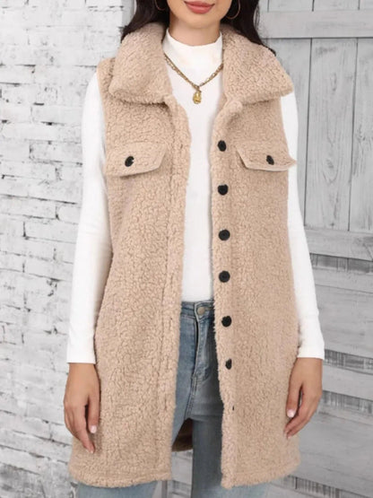 Button Up Teddy Vest Coat — variant_front