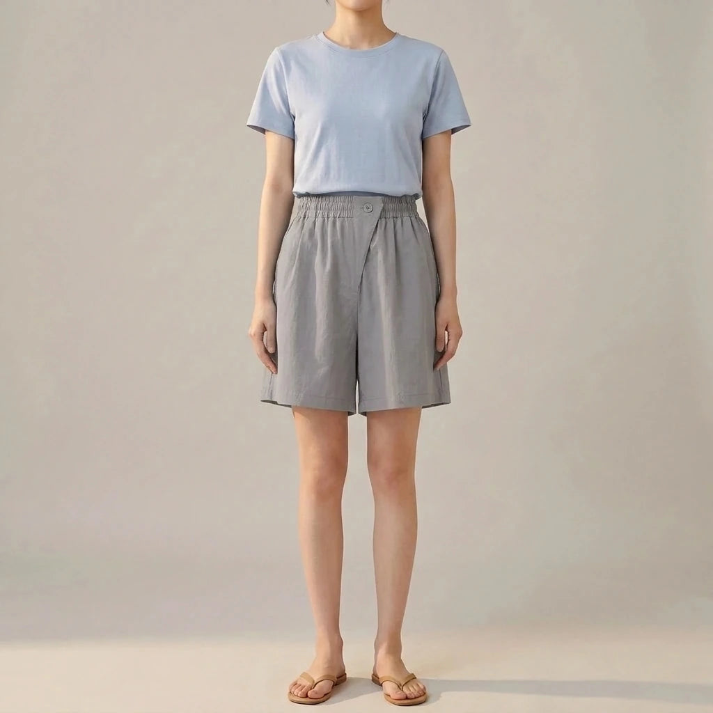 High-Waist Slimming Loose Wide-Leg Elastic Sports Pants Versatile Casual Plus-Size  Shorts Women Trendy — variant_front