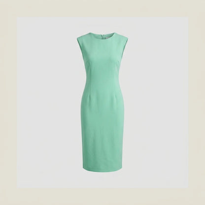 White Slim Fit Midi Dress, Sleeveless Round Neck, Solid Polyester, Effortless Summer Style — variant_front