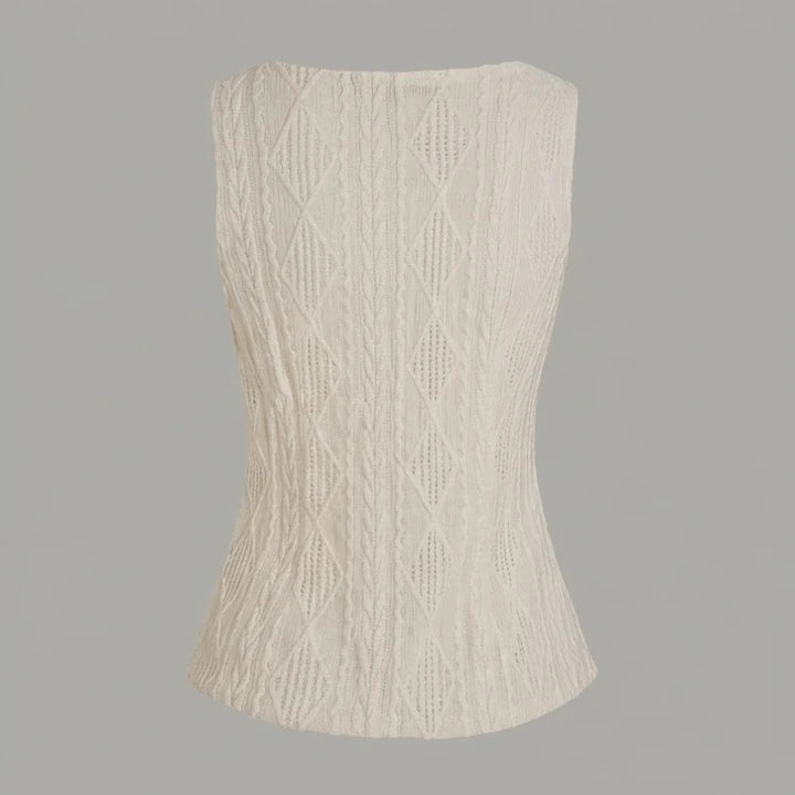 Back product-only image of beige-boat-neck-button-tank-top