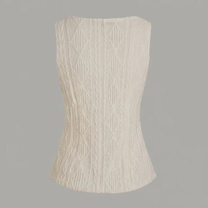 Back product-only image of beige-boat-neck-button-tank-top
