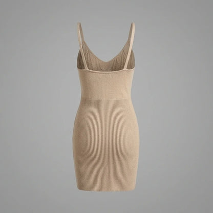Back product-only image of beige-bodycon-slip-sweater-dress