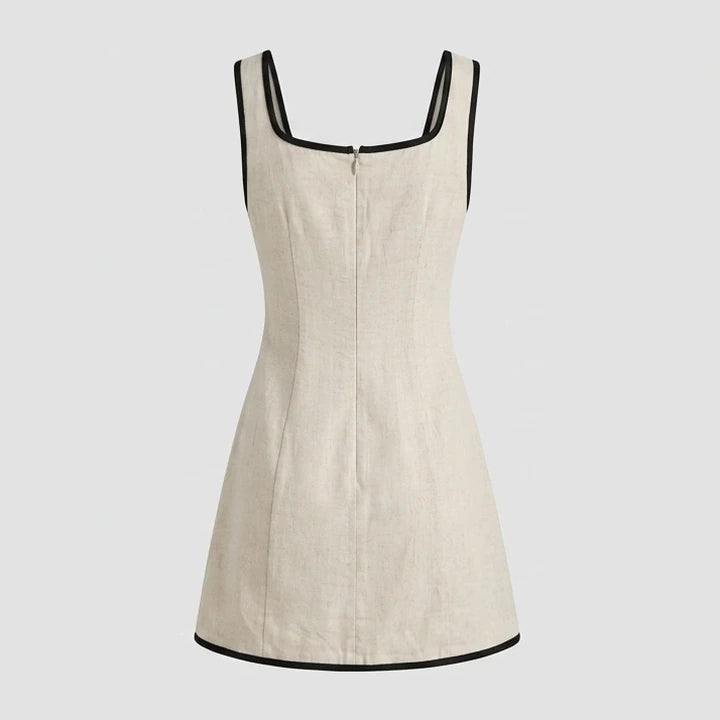 Back product-only image of Beige Contrasting A-Line Sleeveless Mini Dress