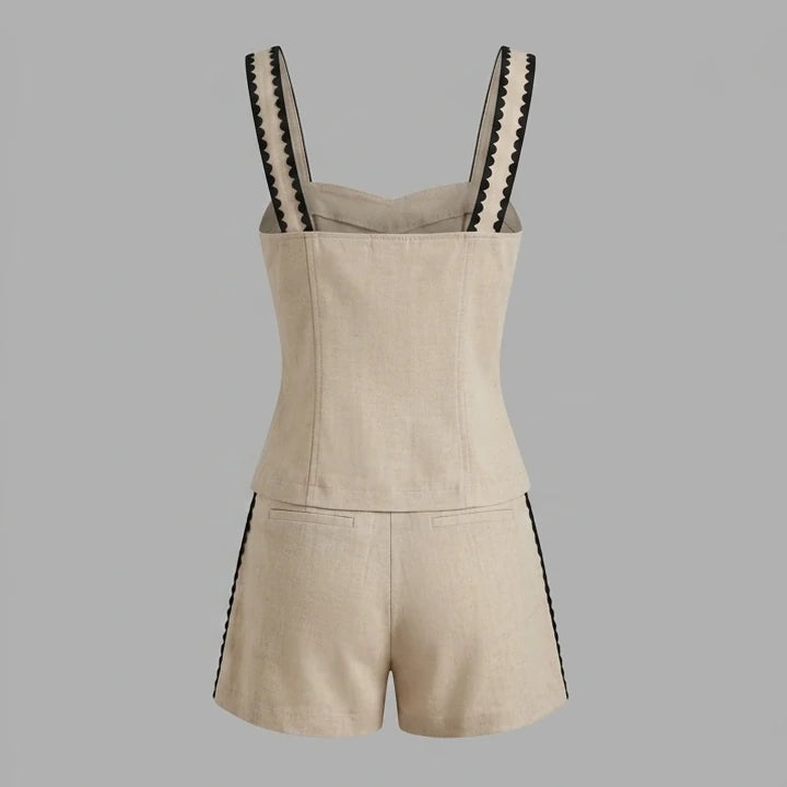 Back product-only image of beige-contrasting-button-shorts