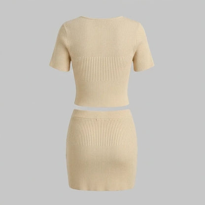Back product-only image of beige-elastic-waist-knit-mini-skirt