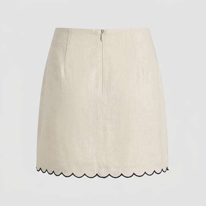 Back product-only image of beige-embroidery-contrasting-mini-skirt