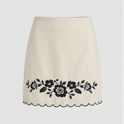 Front product-only image of beige-embroidery-contrasting-mini-skirt