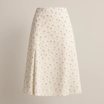Isolated product image of Beige Floral Slit Midi Skirt High Waist A-Line Elegant on simple background