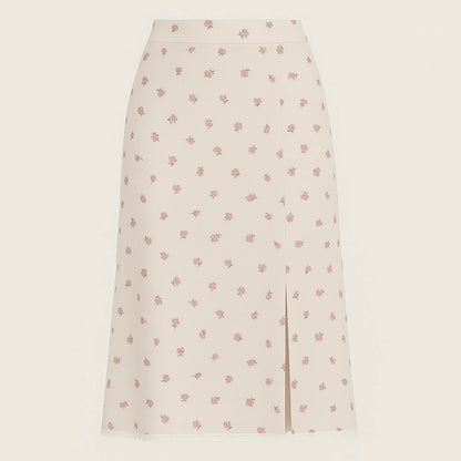 Isolated product image of Beige Floral Slit Midi Skirt High Waist A-Line Elegant, front view