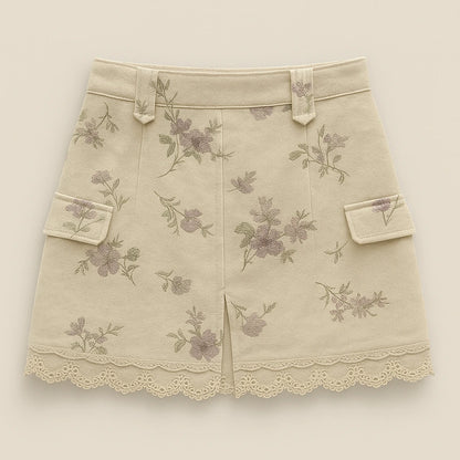 Isolated product image of Beige Floral Embroidery Skirt Slit Vacation Summer Modern, front view