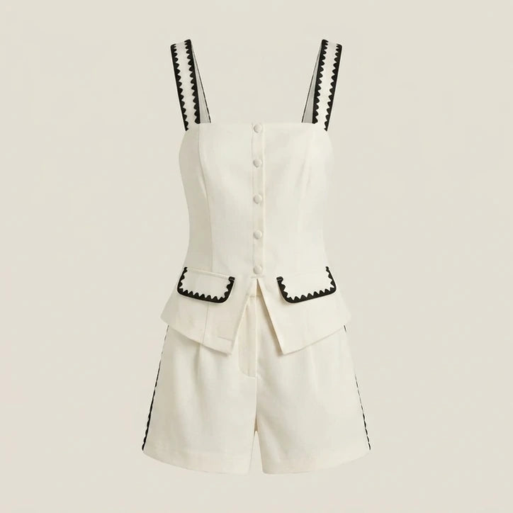 Front product-only image of beige-square-neck-contrasting-cami-top