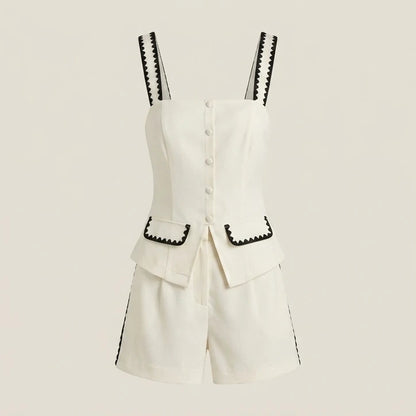 Front product-only image of beige-square-neck-contrasting-cami-top