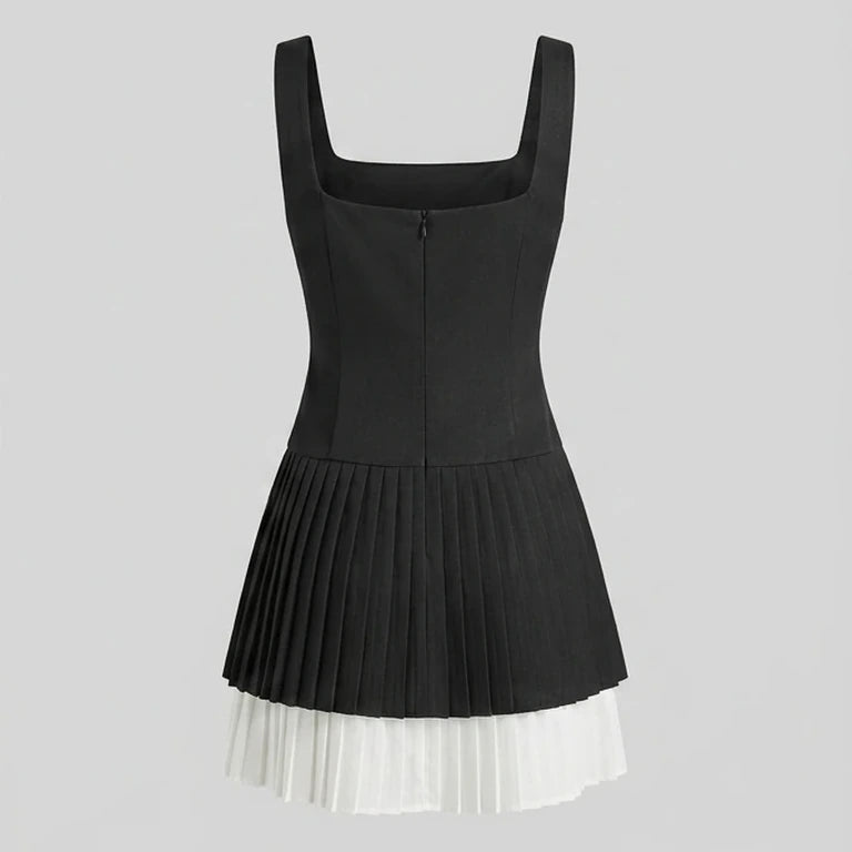 Back product-only image of Black Contrasting A-Line Slip Mini Dress