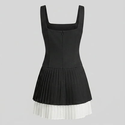 Back product-only image of Black Contrasting A-Line Slip Mini Dress