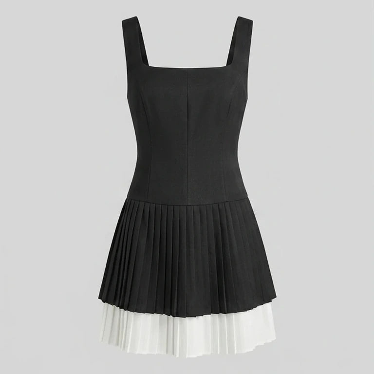 Front product-only image of Black Contrasting A-Line Slip Mini Dress