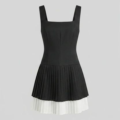 Front product-only image of Black Contrasting A-Line Slip Mini Dress