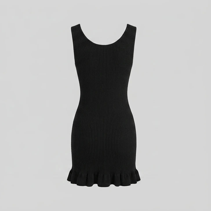 Back product-only image of black-contrasting-sweater-dress