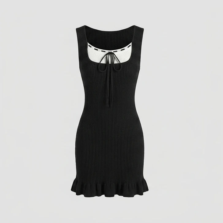 Front product-only image of black-contrasting-sweater-dress