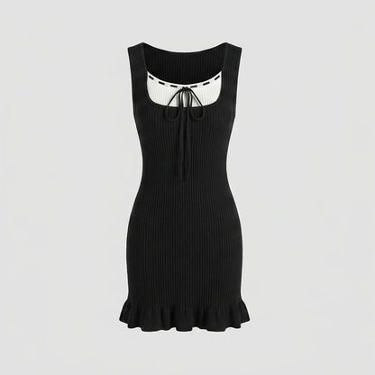 Front product-only image of black-contrasting-sweater-dress