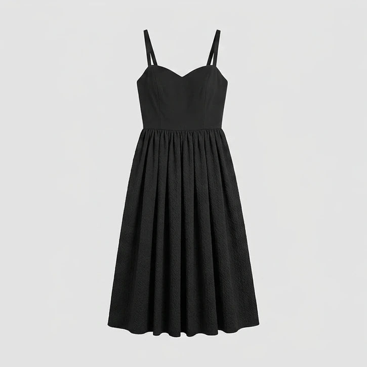 Front product-only image of Black Sweetheart Neck Slip Midi Dress