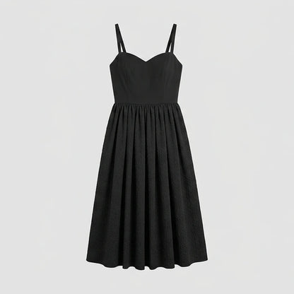 Front product-only image of Black Sweetheart Neck Slip Midi Dress