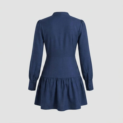 Back product-only image of blue-a-line-pleated-mini-dress