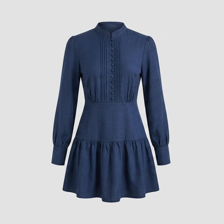 Front product-only image of blue-a-line-pleated-mini-dress