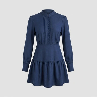 Front product-only image of blue-a-line-pleated-mini-dress