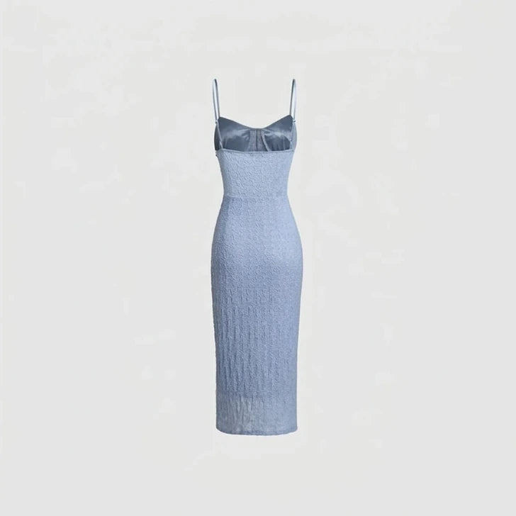 Back product-only image of Blue Lace Slip Bodycon Midi Dress