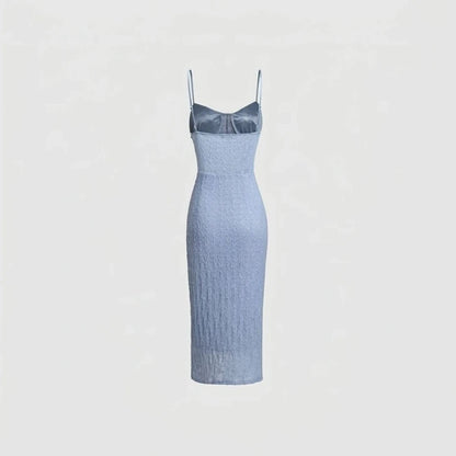 Back product-only image of Blue Lace Slip Bodycon Midi Dress