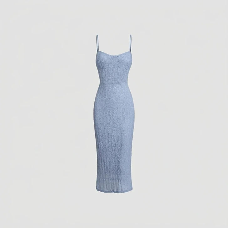 Front product-only image of Blue Lace Slip Bodycon Midi Dress