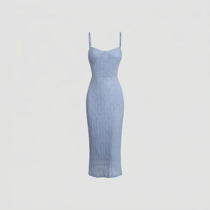 Front product-only image of Blue Lace Slip Bodycon Midi Dress