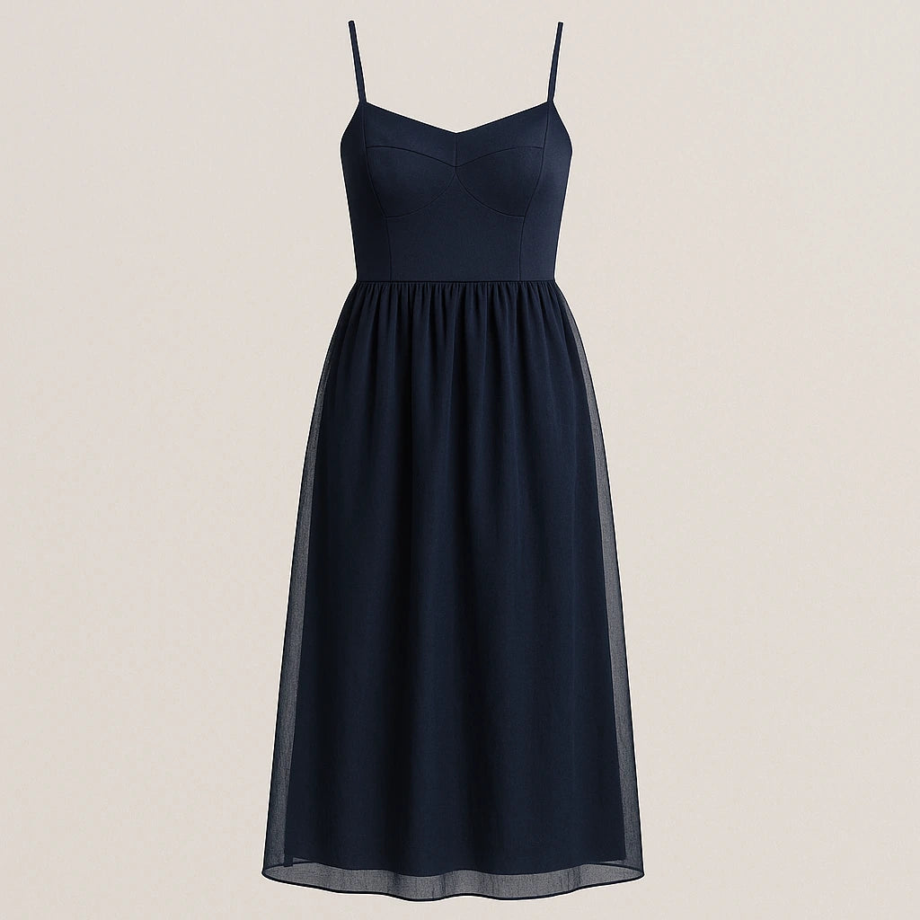 Isolated product image of Blue Shirred Slip Maxi Dress Flowy High Waist Sleeveless Mesh Occasion Summer on simple background