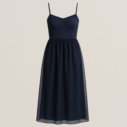 Isolated product image of Blue Shirred Slip Maxi Dress Flowy High Waist Sleeveless Mesh Occasion Summer on simple background