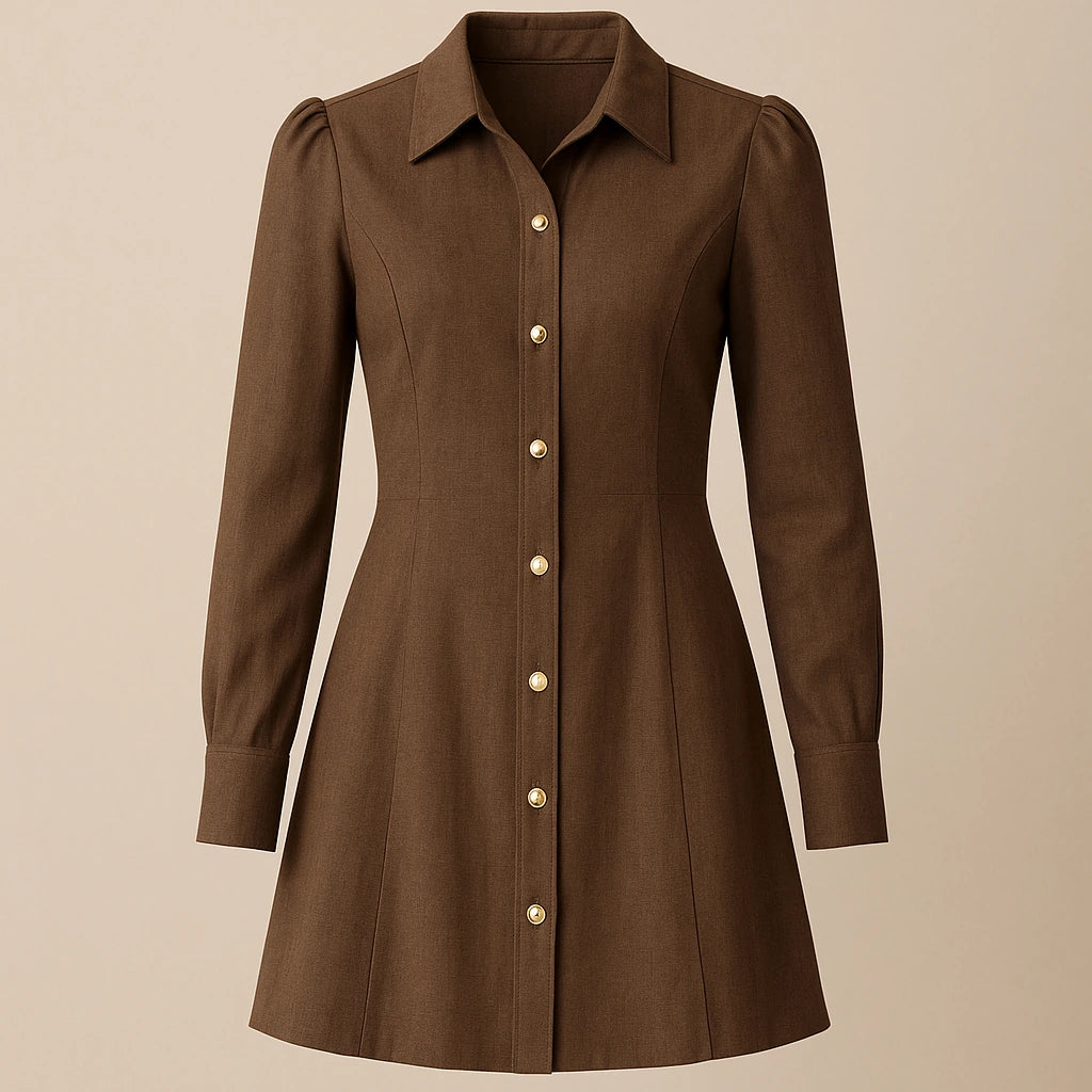 Isolated product image of Brown Long Sleeve Puffed Mini Dress Workwear Summer on simple background