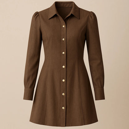 Isolated product image of Brown Long Sleeve Puffed Mini Dress Workwear Summer on simple background