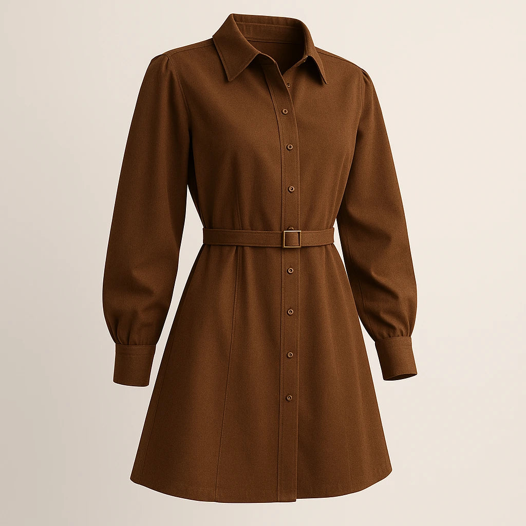 Isolated product image of Brown Long Sleeve Puffed Mini Dress Workwear Summer, three-quarter angle view