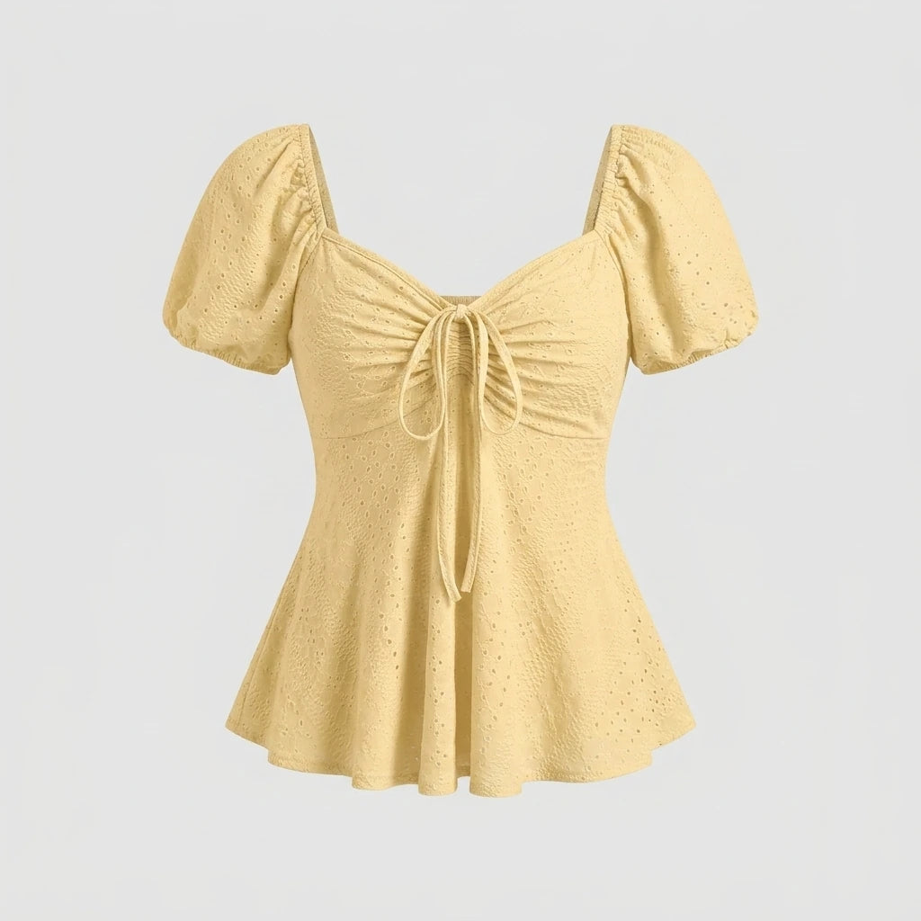 2026 Women Y2k Summer Tops V-Neck Drawstring Sexy Lace Up Short Sleeve Solid Color Shirts Female Elegant Casual Fashion Blouses — variant_front